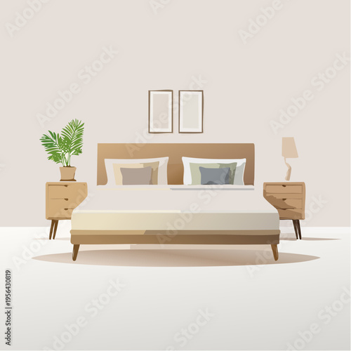 Modernes minimalistisches Schlafzimmer in neutralen Farben