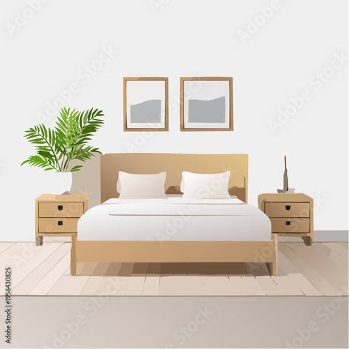 Modernes minimalistisches Schlafzimmer in neutralen Farben