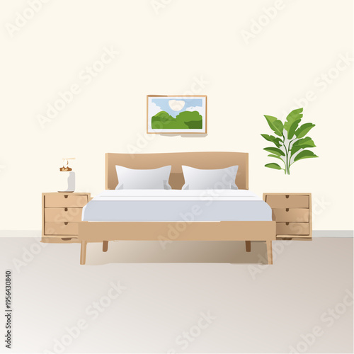 Modernes minimalistisches Schlafzimmer in neutralen Farben