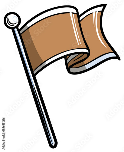 Waving brown flag on a flagpole illustration in a cartoon style