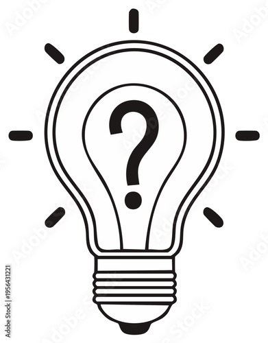 Question Mark Inside Light Bulb Drawing: Brainstorm, Thinking, Design Element