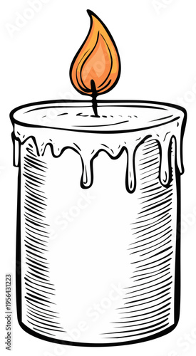 Hand-drawn candle with dripping wax illustration creating a warm and inviting glow with flickering flame