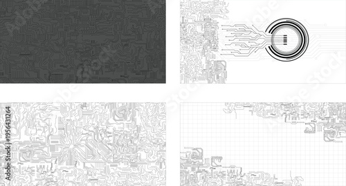 Set of printed circuit board. Abstract futuristic circuit board. Digital circuit board. Futuristic technology design elements. illustration