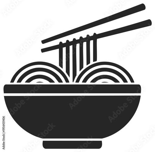 Asian Noodles in Bowl with Chopsticks Minimalist Glyph Icon