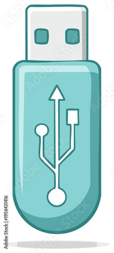 Light Blue USB Flash Drive Digital Data Storage Device Cartoon Illustration