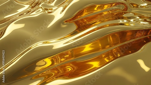 A close up of liquid gold flowing in smooth waves creating a luxurious and reflective background