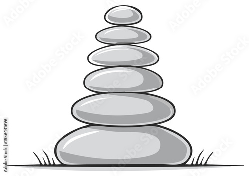Zen Stones Cairn Balance Tower Rock Stack Simple Illustration Symbol