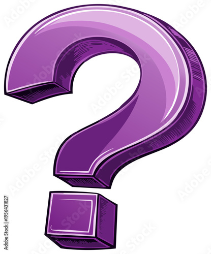 Vibrant purple three dimensional question mark symbol for inquiry and answers