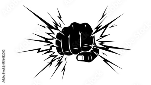 Black Fist Punch Impact with Lightning Effect