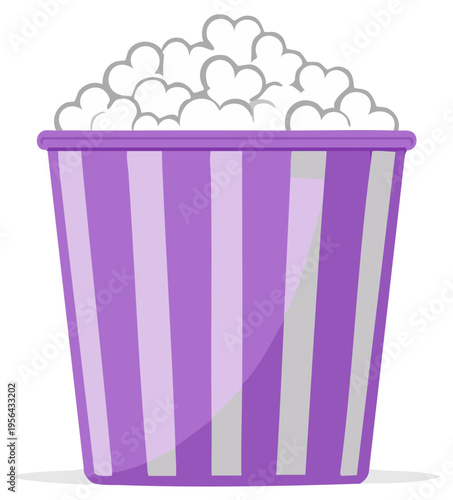 Cartoon Purple Striped Container Overflowing with Fluffy Popcorn