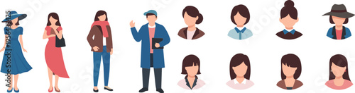 Women fashion avatars set with female characters portraits and full body outfits modern flat vector illustration collection