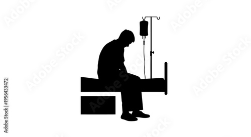 Man Receiving IV Drip Treatment Silhouette.