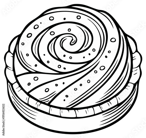 Delicious pastry with a swirl design, baked treat, sweet dessert food, delicious, vector drawing, round shape