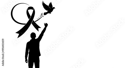 Man Releasing Dove with Awareness Ribbon.