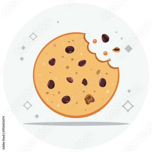 Bitten Chocolate Chip Cookie with Chocolate Chips Inside Circle