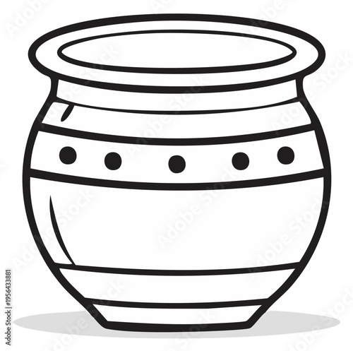 Hand-drawn pot illustration with stripe and dot patterns. Simple design for pottery, ceramics, vases or gardening
