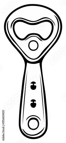 Bottle Opener Black Line Art Outline Illustration for Kitchenware Barware Tools and Bottle Opening