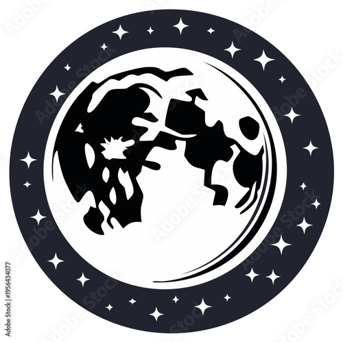 Ethereal Full Moon Vector Illustration with Stars in the Dark Night Sky