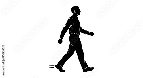 Man Walking Silhouette Isolated on White Background.