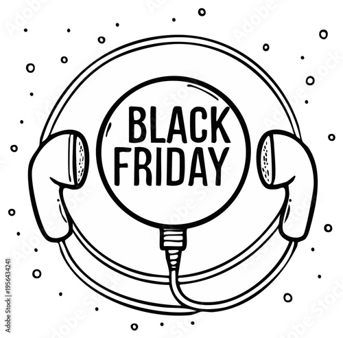 Black Friday headphones design with lettering