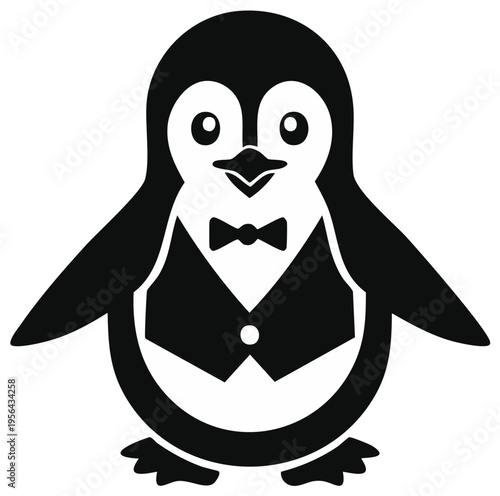 Elegant Penguin Icon Wearing a Bowtie and Vest Cartoon Penguin Design Penguin Character Vector Illustration