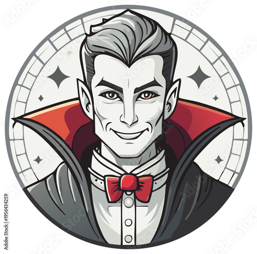 Stylish Vampire in a Cape and Bow Tie Cartoon Portrait