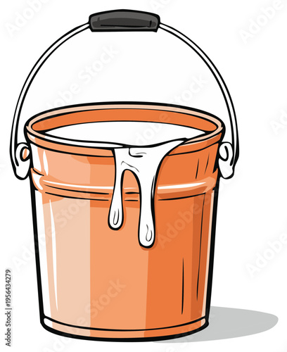 Orange bucket filled with white liquid and dripping over the rim, simple illustration