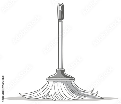 Illustration of a mop with white stringy head for cleaning floors and surfaces