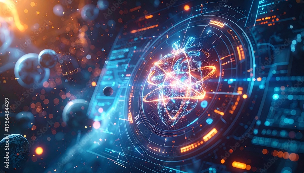 Fototapeta premium Futuristic digital illustration of atomic structure.