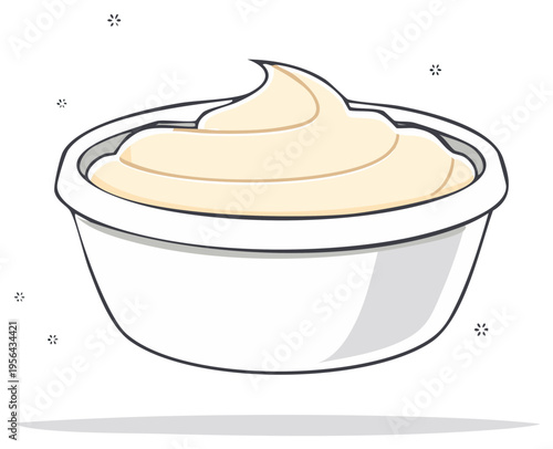 Creamy white sauce or mayonnaise dip in a small bowl vector illustration