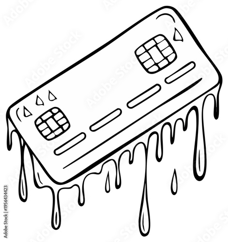 Melting Credit Card Finance Concept Hand Drawn Financial Loss Outline Illustration