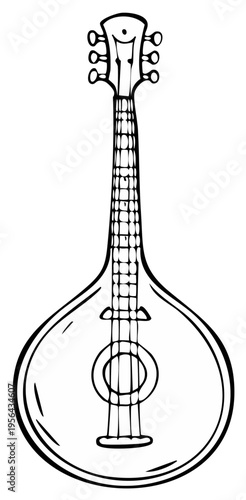 Hand-Drawn Illustration of a Mandolin String Instrument