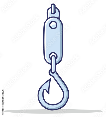 Simple cartoon fishing hook with swivel equipment for angling and recreational sport illustration