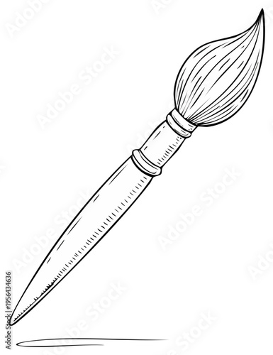 Paintbrush line art illustration. Artist tool sketch. Hand drawn painting brush for artwork, coloring and painting.