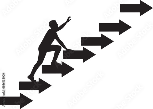 Success Concept Person Climbing Arrow Stairs Silhouette