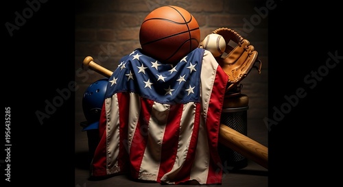American sports equipment still life