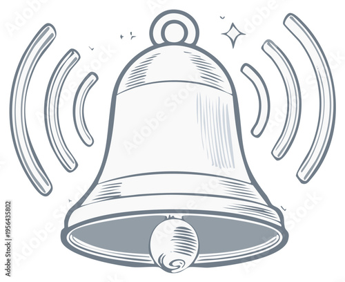 Ringing Bell Illustration Echoes Sound with Vibrations and Shine for Simple Notification and Alarm Symbol