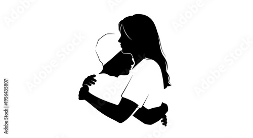 Mother Breastfeeding Baby Silhouette Profile.