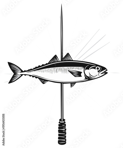 Illustration of fish impaled on a spear in a cross shape