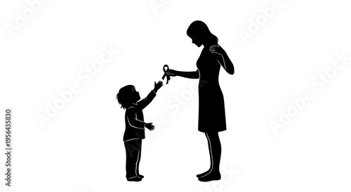 Mother and Child Silhouette Holding Hands Together.