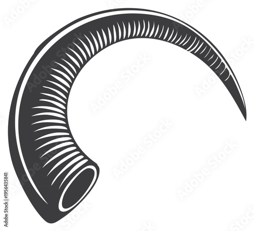 Engraved style graphic of a majestic curved ram horn or bighorn sheep horn