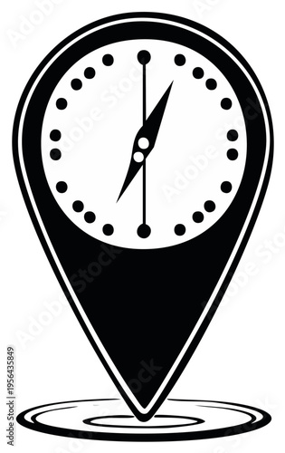 Black and White Compass Icon Placed Inside Location Pin Vector Graphic Design