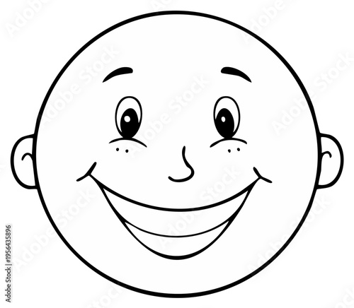 Cartoon Face Illustration Featuring Big Smile, Eyes, and Nostrils in Black and White Outline
