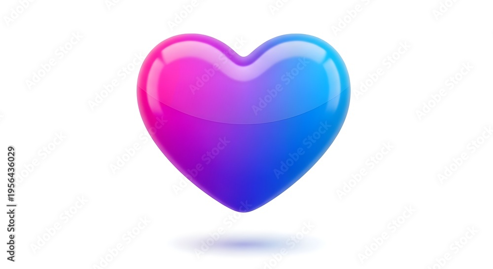 Fototapeta premium A vibrant glossy heart shape showcasing a gradient of pink and blue hues