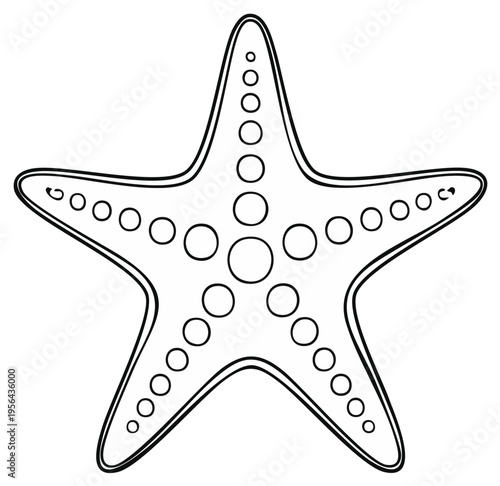 Simple outline drawing of a five-pointed starfish with circular dots on its body and arms.