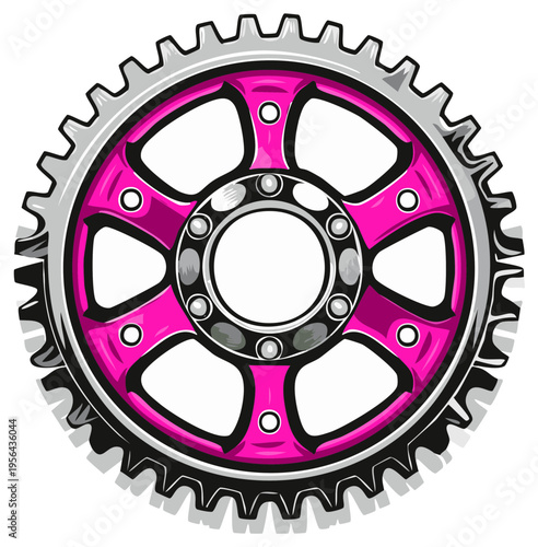 Vibrant Pink Bicycle Sprocket with Metal Gear Teeth and Bearings
