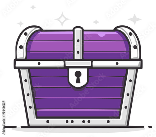 Purple treasure chest with sparkling light effect and keyhole, cartoon illustration