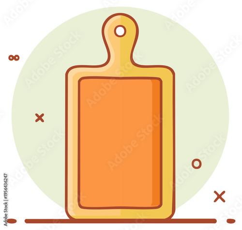 Orange chopping board with rounded edges and handle flat design illustration