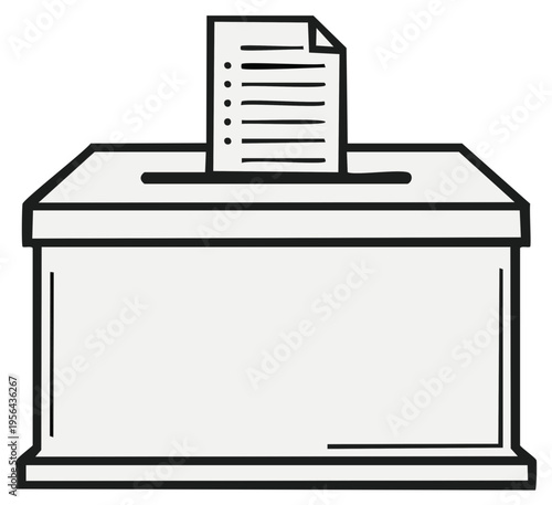 Simple illustration of a ballot box with a paper ballot being inserted representing voting and elections