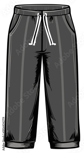 Gray Sweatpants with White Drawstrings and Pockets Vector Illustration